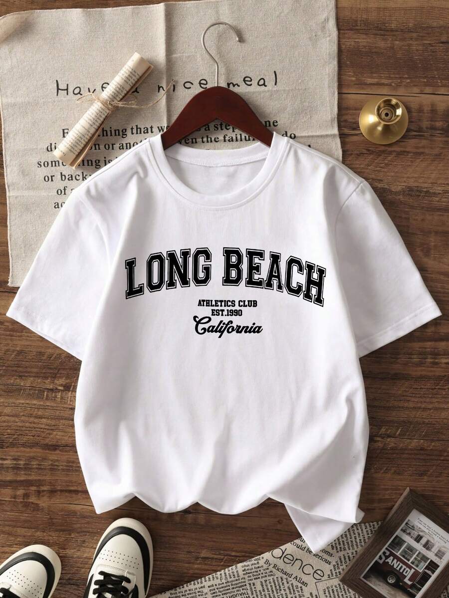 男士字母印花圆领宽松休闲短袖T恤