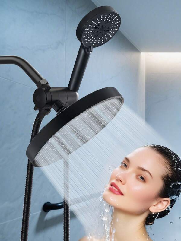 Shower Head Combo - 10" Large High-Pressure Rain Showerhead, 1 Set, Handheld Shower Head Combo, Rain Shower Heads System 10 Inch Rainfall Shower Head And 4 Modes High Pressure Hand Held Showerhead With Built-In Power Wash, Black
