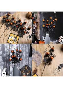 1 pezzo - Rami e steli artificiali per Ognissanti, pianta artificiale, ramo artificiale di zucca con foglie nere, fiore artificiale nero e arancione per la decorazione interna della casa di Ognissanti, decorazioni di Ognissanti, decorazioni autunnali per il raccolto e il festival di Ognissanti - Multicolore - Visualizzare 8