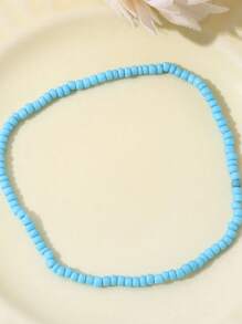 1set/20 Pcs Random Color Bohemian Summer Beach White Black Red Yellow Green Pink Coffee Rice Beads String Anklet Vacation Style - Dyed Products With Slight Errors In Different Batches