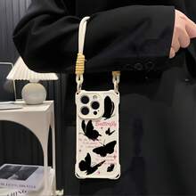 Funda para teléfono 1PC 16plusFunda para teléfono móvil Crossbody con cordón 13promax Se puede llevar en una mujer 12 Lentes de silicona suave Cubierta completa Cuatro esquinas Red anti-caída Rojo 15 Linda cubierta protectora de color sólido - Blanco - Ver 4