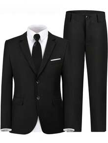 Tween Boy Single Breasted Blazer & Trousers - Black - View 5