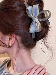 发夹 1 件装 新款灰色蝴蝶结发夹，大号发饰，适合发髻和高髻发饰 优雅爪夹，蝴蝶结配饰，学校用品，大学秋季配饰