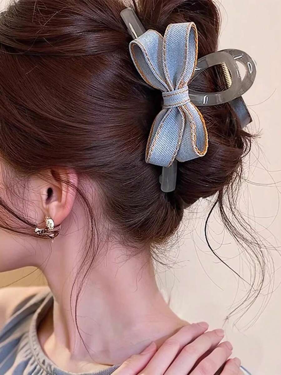 发夹 1 件装 新款灰色蝴蝶结发夹，大号发饰，适合发髻和高髻发饰 优雅爪夹，蝴蝶结配饰，学校用品，大学秋季配饰