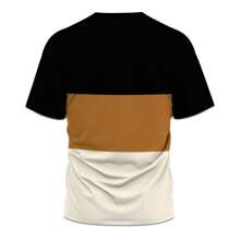 ملابس علوية تي شيرت رجالي صيفي بحجم كبير مع تصميم ألوان متباينة، ملابس علوية تي شيرت صيفي رياضي كاجوال مريح وصديق للبشرة، مناسب للشاطئ والعطلات، بأكمام قصيرة وياقة دائرية لرجال البدناء