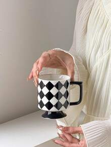 1 pieza Taza geométrica en blanco y negro, copa, taza de leche, taza de café