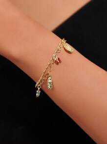1 Peça Estilo Europeu & Americano Simples Dourado Sagrado Clássico Cruz Virgem Maria Cubic Zircônia Colorido Cristal Forma de Borboleta Tag Pulseira, Presente Ideal para Amantes, Amigos e Parentes, Uso Diário e Festivo Oração Dia dos Namorados