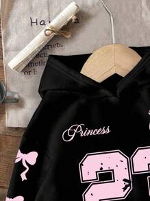 Girls Bow & Number Print Hooded Sweatshirt, Warm - Black - View 4