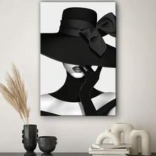 1 pieza.Pintura en lienzo con marco de madera, Dama en blanco y negro, Obra de arte para decoración de oficina, hogar y sala de estar, Regalos de Halloween y Navidad. - Negro - Ver 2