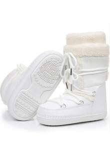 Women's Faux Shearling Boots, Comfortable Fluffy Warm Short Outdoor/Indoor Flat Shoes, Mid-Calf Boots, Thermal Lined Space Boots, Warm Snow Boots