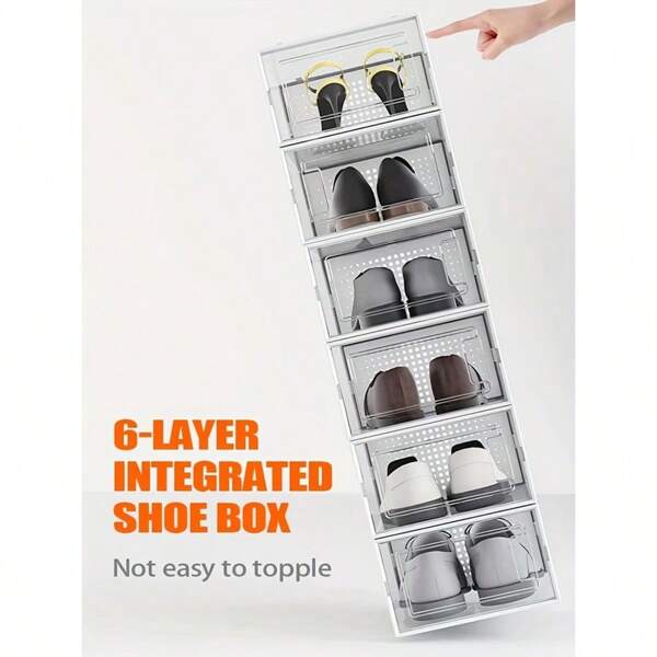 6 pisos Cajas para Zapatos de Plástico Transparente Apilables, Organizador de Zapatos para Armario, Contenedores Modulares para Almacenaje de Zapatos, Blanco almacenamiento de zapatos de plástico