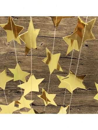 1/2/6/10pcs Shiny Star Garland Banners, Gold & Shiny Silver Paper Wreath Hanging Decor, Shiny Silver Star Triangle Flag Banners Background, Shiny Star Hanging Triangle Flag Banners Background, Suitable For Photo Props, Home Decor, Room Wall Decor, Party Decorations, Mother's Day, Easter, Summer Wedding, Birthday Party Supplies, Room Decoration