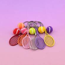 1 件男士仿网球钥匙扣，微型编织毛绒网球拍钥匙圈，体育纪念品金属吊坠礼物，送给兄弟/最好的朋友学校汽车配件可爱哥特 Y2k