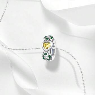 925 Sterling Silver Cubic Zirconia Clover Heart Charms, Fashionable Elegant Beads Suitable For Daily Wear For Women
