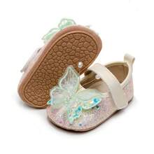 Baby Girl Dress Shoes Shiny 3D Butterfly Princess Mary Jane Flats Non-Slip Crib Shoes - 綠色 - 查看 2