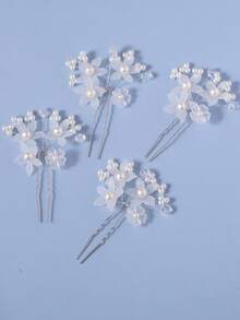 4 pezzi Eleganti fermagli per capelli con fiori bianchi fatti a mano, accessori per la Festa di San Valentino, accessori per capelli da sposa, adatti per l'estate e la spiaggia - Bianco - Visualizzare 2