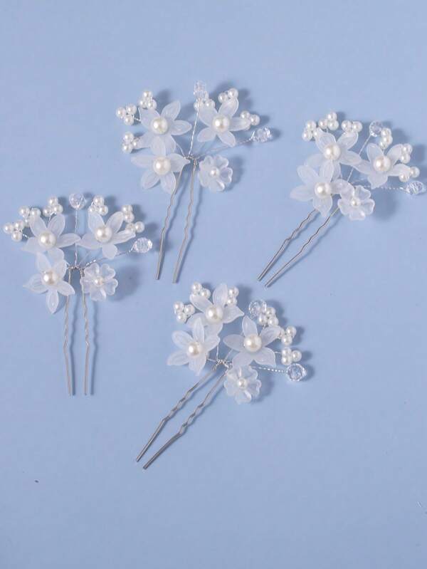 4pcs Elegant White Flower Handmade Bridal Hair Clips