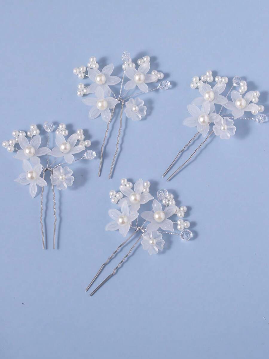 4 pezzi Eleganti fermagli per capelli con fiori bianchi fatti a mano, accessori per la Festa di San Valentino, accessori per capelli da sposa, adatti per l'estate e la spiaggia