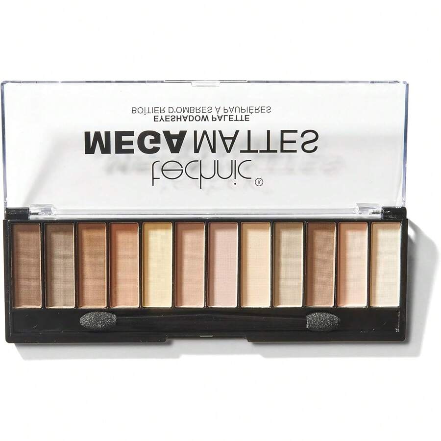 Technic Mega Mattes Nude Eyeshadow Palette - 12 Pigmented, Professional, Long Lasting, Easy To Apply And Blendable Matte Shades For The Perfect Look For Day Or Night 18g