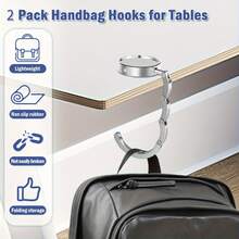 2pcs Silvery Metal Handbag Hook Foldable Portable Non-Slip Multi-Purpose Table Purse Wallet Stand Organizer Bag Hanger Desktop Storage Holder Accessories Gift - Multicolor - View 5