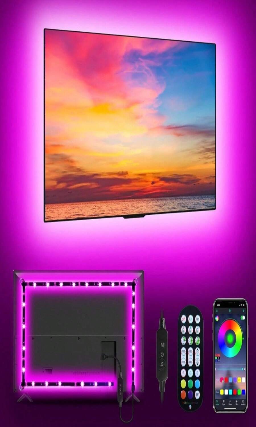 MATICOD LED Lights For TV Led Backlight, 984 RGB Led Strip Lights USB TV Lights Behind 32-43 TV, APP Remote Control Music Sync TV LED Lights - 9.84FT for 32-43 TV - 查看 1