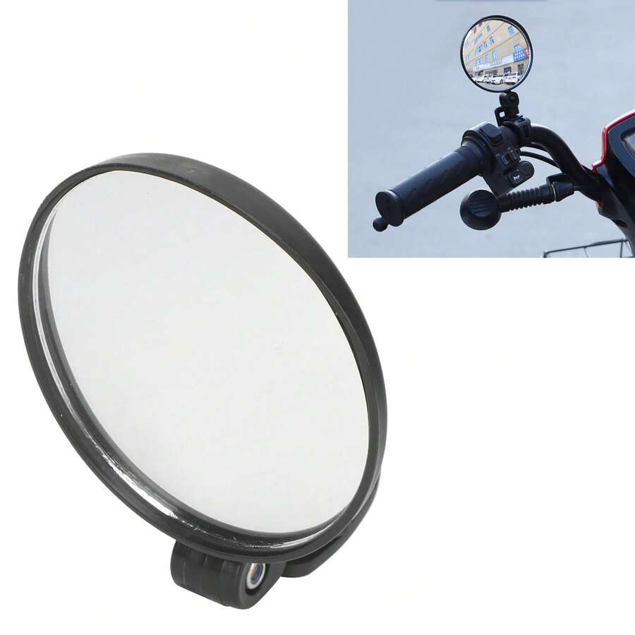 2 espejos retrovisores para bicicleta de 8 cm, ajustables, gran angular, redondos, universales para silla de ruedas y bicicleta. - Negro - Ver 1