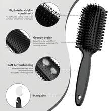 Curl Defining Brush, Curly Hair Brush, Slick Back Hair Brush, For Combing And Shaping Curls In All Hairstyles To Reduce Pulling (Beige) - Black - View 4