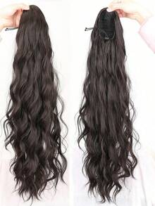 24 Inch (Approx. 60.9cm) Long Chocolate Brown Wavy Ponytail Extension, Natural-Looking Synthetic Heat Resistant Drawstring Curly & Wavy Ponytail, Suitable For Daily And Holiday Wear - Chocolate Brown - View 2