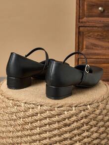 Mary Janes Coffee Square Toe 3cm Heel Pump Shoes, Suitable For Work, Commute, Social Gatherings, Retro Black, Fashionable Beige Casual Shoes - Black - View 6