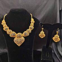 3pcs Middle Eastern Style Women Jewelry Set, Necklace & Earrings, European & American Bridal Jewelry Set