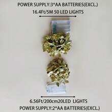 1 pieza Luces para decoración navideña, luces de hojas de plata con cable de cobre LED, 2m/20 luces, 5m/50 luces