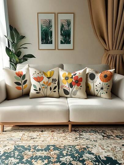 4 piezas Fundas de almohada decorativas de 18x18 pulgadas con patrón geométrico floral, para sofá y dormitorio, con cremallera, lavables a máquina, color amarillo