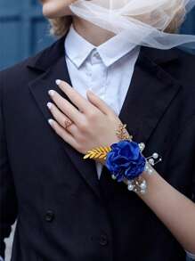 Flori bleumarin pentru încheietura mâinii și piept, accesoriu vestimentar pentru nuntă/evenimente formale/petrecere, recuzită pentru rochie de mireasă de studio foto