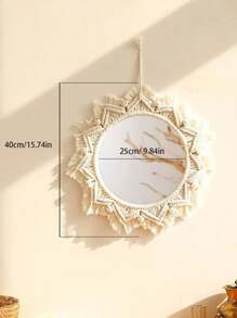 1 Stück BOHO-Stil handgemachter Quasten-Holz-Perlen-Rundspiegel mit Acrylglas, perfektes Geschenk und Dekoration für Thanksgiving, Halloween, Freunde und Familie, Wohnzimmer, Schlafzimmer, Wanddekoration