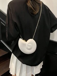 2025 Golden Conch Shaped Shoulder Bag, Detachable Shoulder Strap, Fashionable Lipstick Pouch, Elegant And Fashionable Shoulder Bag, Suitable For Evening Outings - White - View 9