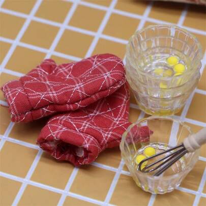 Miniatur Szenerie Prop Modell Zubehör, enthält realistisch gemusterten Fabric Ofenhandschuh, Miniatur Rührbesen Modell Dekoration, kleine Teile für DIY Diorama, ideales Hobby Sammlerstück Geschenk