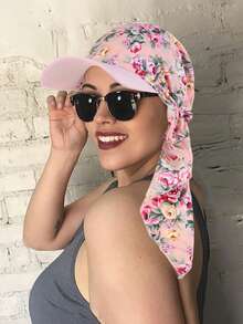 1件装女士印花头巾帽，时尚花卉筒帽，弯檐帽，欧美风格，适合搭配连衣裙