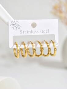 6pcs Elegant Zirconia Hoop Earrings Set, Stainless Steel