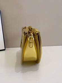 时尚绳编女包、单肩斜挎结构包、意大利面包、半圆形竹编包、流行晚宴包 - 金色 - 查看 7