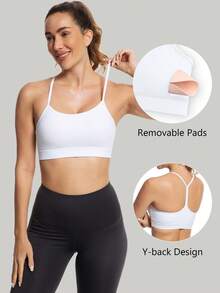 MathCat Y Back Sports Bra For Women, Padded Racerback Sports Bra Tank Top, Spaghetti Thin Strap Workout Yoga Bra - White - View 2