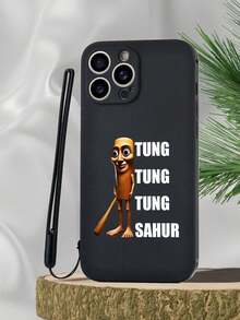 1 件黑色 TPU“Tung Tung Tung Tung Sahur #山海经 I# 抽象木人图案防震手机壳和 1 件黑色硅胶腕带兼容配套手机壳/趣味手机壳