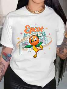 Cartoon Graphic Print Women's T-Shirts - Vintage Design, Spring And Summer Casual Crew Neck T-Shirt Tops, Machine Washable, Travel Wear - 白色 - 查看 1