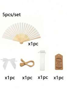 5/25/50/100 件/套（套装包括带蝴蝶结的木制折扇、礼品袋和感谢卡套装。例如：5 件/套包含一把手扇、一个蝴蝶结、一个礼品袋、一张感谢卡和一根绳子。） - 彩色 - 查看 8