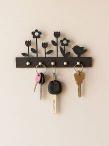 Birds And Flowers Key Holder In Black MDF - 黑色 - 查看 1