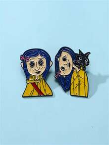 2 件套卡通电视节目珐琅胸针 - 男士嘻哈风格锌合金翻领别针、时尚衣领和包徽章办公室配饰衬衫夹克珠宝圣诞节万圣节衣服别针有趣可爱的教师礼物 - 彩色 - 查看 2