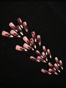 24片/1盒血腥法式长尖头万圣节血腥酷女孩辣妹压假指甲按压指甲美甲用品指甲