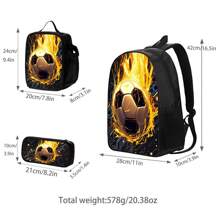 3pcs Football Themed Backpack Set With Lunch Box & Pencil Case&Storage Bag - Durable Polyester, Lightweight, Fashionable Mixed Colors