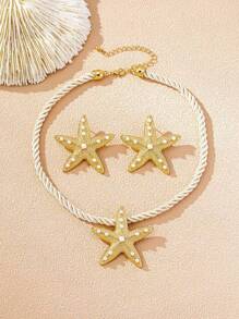 EU/US Popular Minimalist Chic Versatile Asymmetrical Starfish 3 PiecesNecklace Set For Women