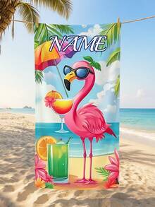 1pc Personalized Name Flamingo Hawaii Beach Towel - Super Absorbent Quick-Dry Microfiber, Anti-Sand, Vibrant Tropical Print With Flamingo & Palm Trees, Perfect For Pool, Beach, Camping, Surfing, Personalized Beach Towel, Poolside Accessory, Summer Style, Microfiber Quality, Absorbent Fabric, Surfing Gear, Hawaiiinspired Design, Antisand Material, Vacation Essentials - Multicolor - View 6