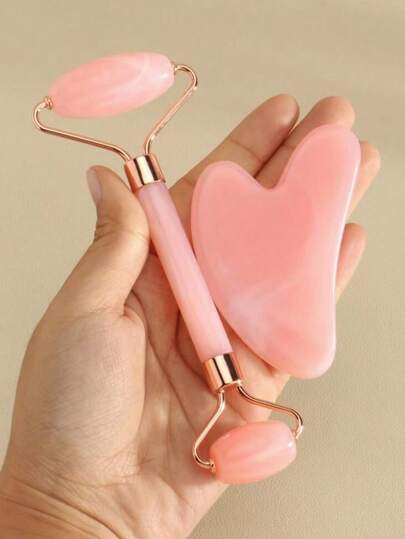 1/2件面部按摩器粉色按摩器适用于面部按摩女性面部按摩器便携式小巧按摩器女性美容滚轮